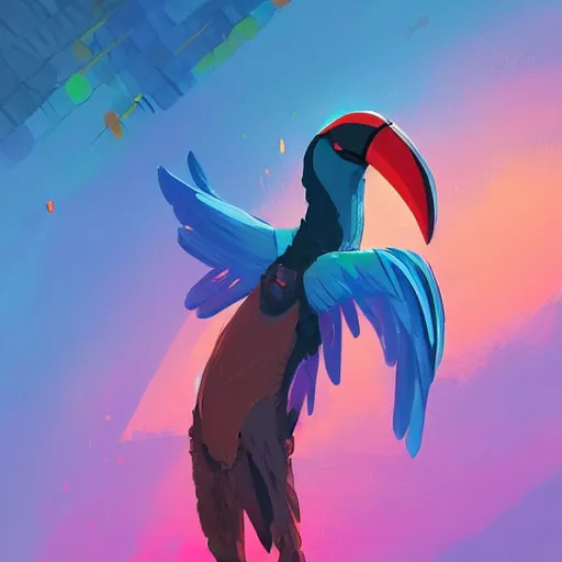 Image similar to anthropomorphic toucan warrior, high fantasy, magical, mythical, digital art, trending on artstation, by alena aenami, by petros afshar, by anton fadeev, by anato finnstark