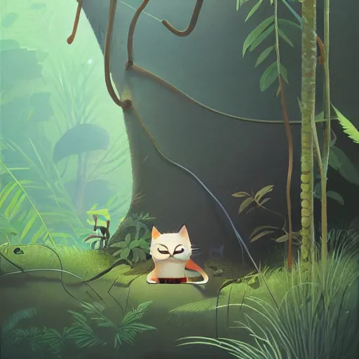 Image similar to national geographic illustration a young little cat in the jungle by goro fujita, painting by goro fujita, sharp focus, highly detailed, artstation