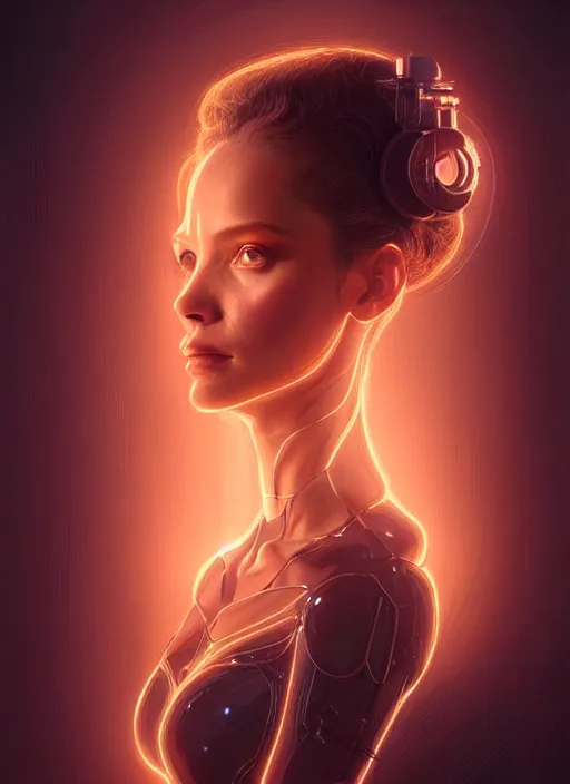 Image similar to portrait of drone host from westworld, intricate, elegant, glowing lights, highly detailed, digital painting, artstation, glamor pose, concept art, smooth, sharp focus, illustration, art by artgerm and greg rutkowski, artey freytag