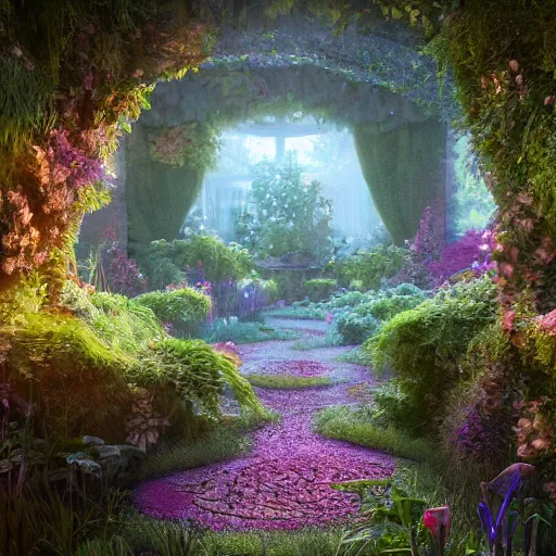 Prompt: ,inside a magical ethereal garden, highly detailed, 4k, HDR, award-winning, artstation, octane render