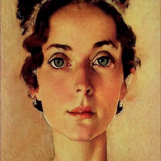 Image similar to portrait of a woman's eye with warm eyes, beautiful and elegant, warm and seductive ， detailed depiction, norman rockwell, jacob collins, tom lovell, frank school