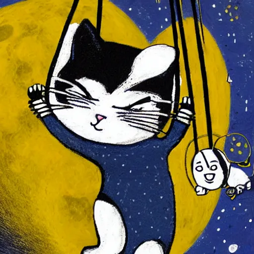 Image similar to 'a cat with two swings on the moon'