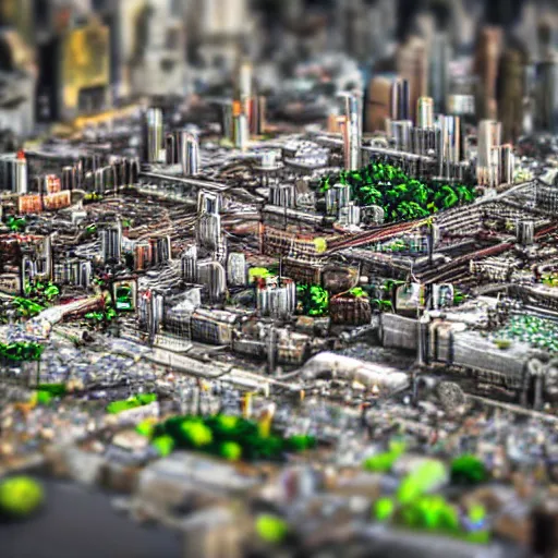 Prompt: cyperpunk city tilt shift