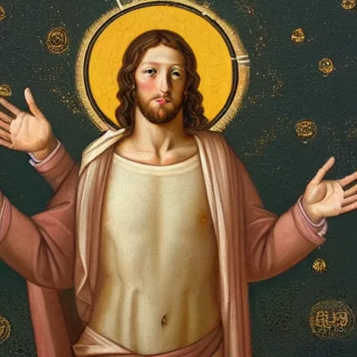 Image similar to mark zuckerberg depicted as jesus in a religious painting