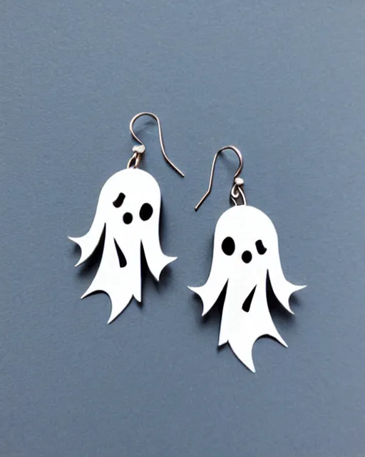 Prompt: cute funny ghost, 2 d lasercut earrings,