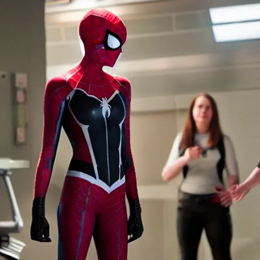 Image similar to Emma Stone as Spider-Gwen in the Marvel Cinematic Universe