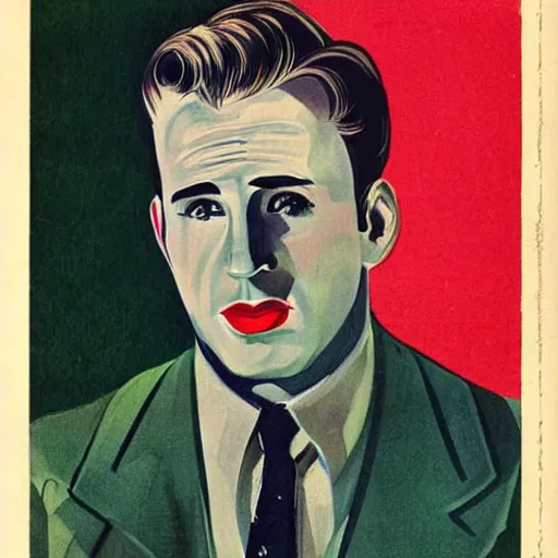 Image similar to “Chris Evans portrait, color vintage magazine illustration 1950”