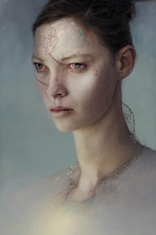 Image similar to of beautiful female, imperil, beauty portrait by greg rutkowski, hilma af klint, moebius, victo ngai, sharp focus, global illumination, highly detailed, masterpiece, award winning, post processing