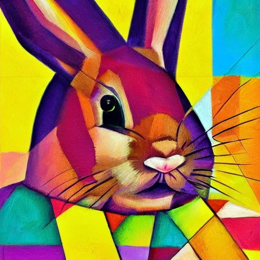 Image similar to a cute colorful rabbit in the style of cubism and impressionism, artstation