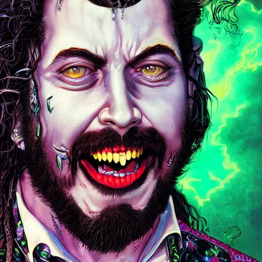 Image similar to portrait closeup of crazy post malone as vampire, symmetrical, by yoichi hatakenaka, masamune shirow, josan gonzales and dan mumford, ayami kojima, takato yamamoto, barclay shaw, karol bak, yukito kishiro