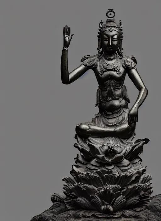 Image similar to a art deco sculpture statue of full body guanyin, intricate complexity,, statue by jane hamilton, ruan jia, character concept, radiant light,, frostbite 3 engine, cryengine, dof, trending on artstation, digital art, fantasy detailed abackground