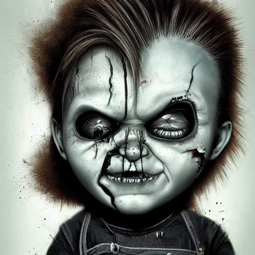 Image similar to grunge drawing of chucky by - michael karcz , loony toons style, horror themed, detailed, elegant, intricate