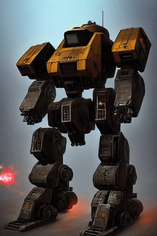 Image similar to “ mechwarrior, battletech in war thunder game. front on, symmetrical. industrial design. good design award, innovative product concepts, most respected design, amazing depth, glowing, 3 d octane cycle unreal engine 5, volumetric lighting, cinematic lighting, cgstation artstation concept art ”