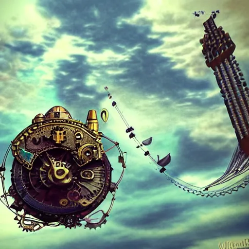 Image similar to flying city in a mechanical flower, sky, steampunk!!!, fantasy art, steampunk, masterpiece, octane