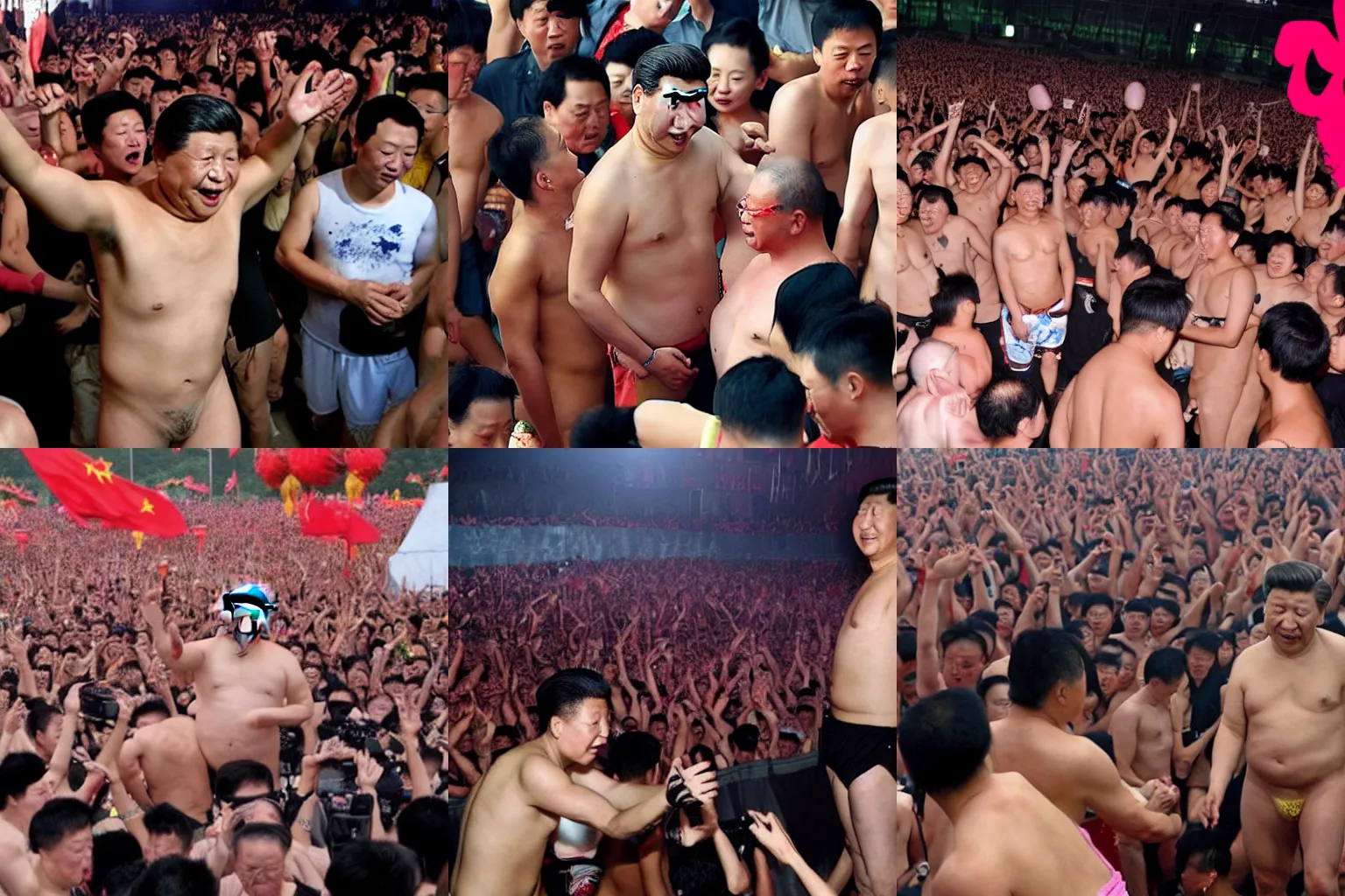 Prompt: xi jinping shirtless at a thunderdome hardcore rave