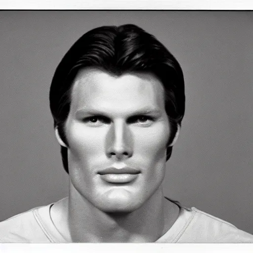 Prompt: Mugshot Portrait of Christopher Reeves, taken in the 1970s, photo taken on a 1970s polaroid camera, grainy, real life, hyperrealistic, ultra realistic, realistic, highly detailed, epic, HD quality, 8k resolution, body and headshot, film still, front facing, front view, headshot and bodyshot, detailed face, very detailed face