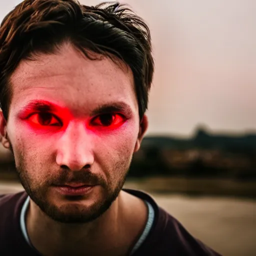 Image similar to a man with red glowing eyes