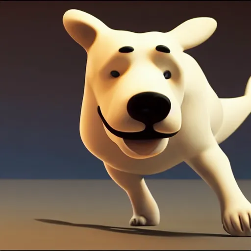 Image similar to tin tin and his white dog by herge, depicted as a pixar character, high quality cg render, 8 k