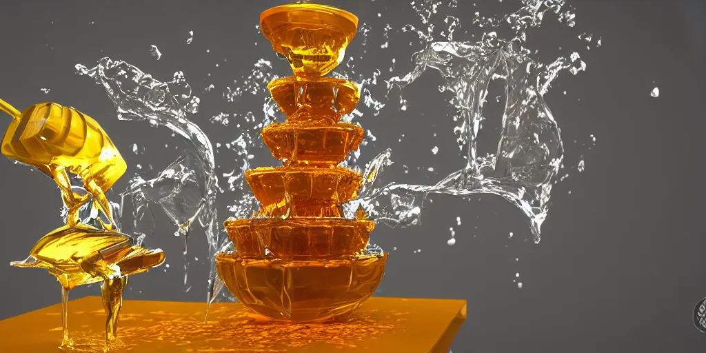 Prompt: honey fountain, photorealistic 3D render