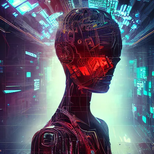 Image similar to android nightmare, glitch cyberpunk style, digital art, highly detailed, intricate, sci - fi, sharp focus, trending on artstation hq, deviantart, unreal engine 5, 4 k uhd image