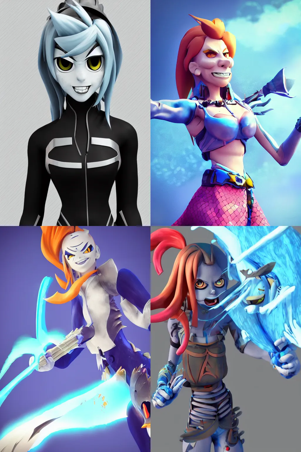 Prompt: undyne the fish lady from undertale, gorgeous elegant attractive cute, arstation pixar style overwatch style anime style 3d render