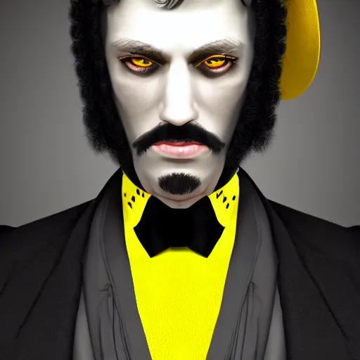 Image similar to a highly detailed portrait of a man in a high top hat covering his face, in a black tailcoat with a yellow waistcoat under the tailcoat, artstation, deviantart, professional, unreal engine 5, photorealistic