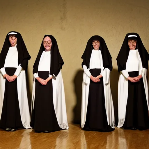 Prompt: award winning photo Floating nuns,Very long arms, in a sanctuary, eerie, frightening —width 1024 —height 1024