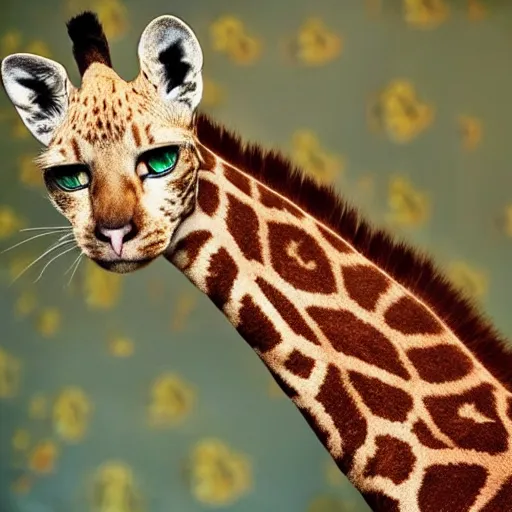 Image similar to cat giraffe hybrid, bold natural colors, national geographic photography, masterpiece, full shot, award winning, close up