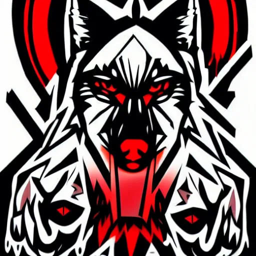 Image similar to vector illustration of a cyber wolf with a mohawk graffiti, red and black, punk, spray smudge, masterpiece, banksy