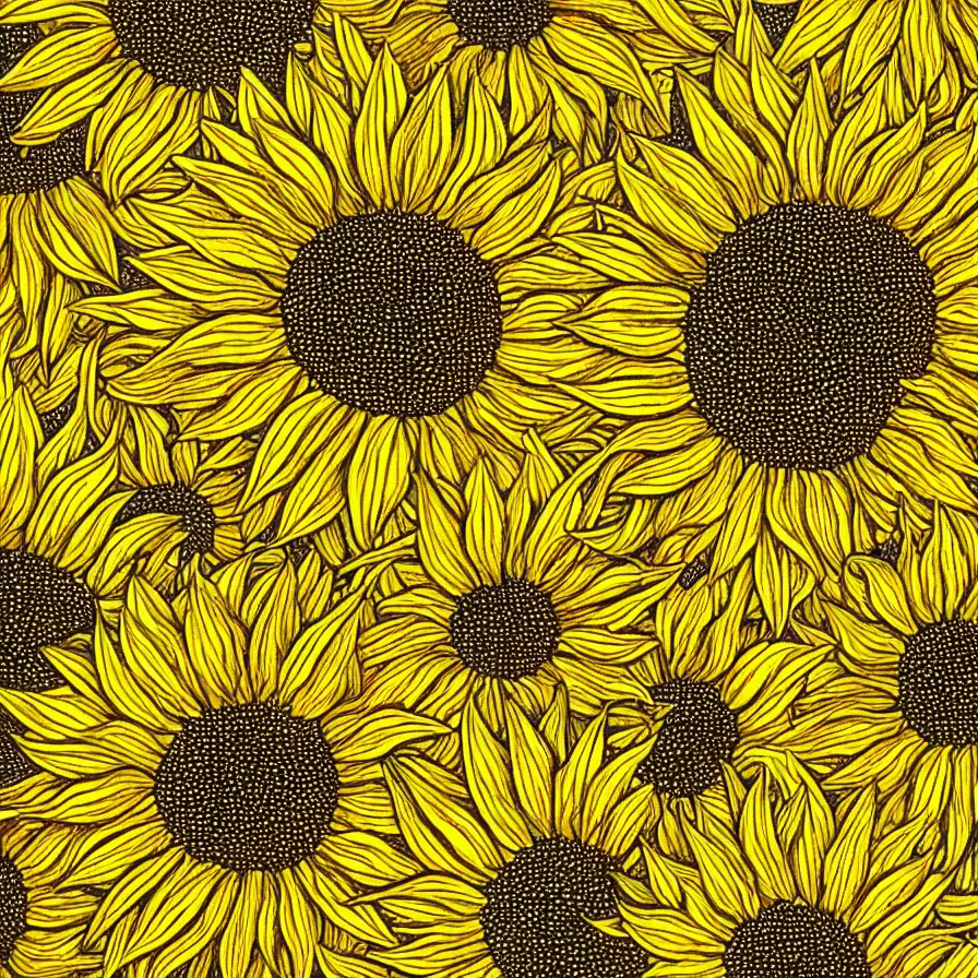 Prompt: award winning fine artwork of hypnotizing sunflower patterns, golden ratio