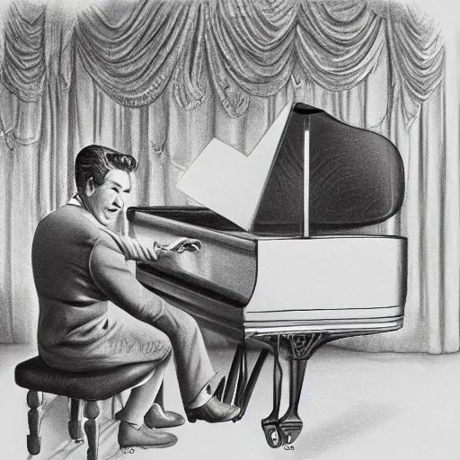 Image similar to pencil illustration of Liberace playing piano highly detailed, cinematic,