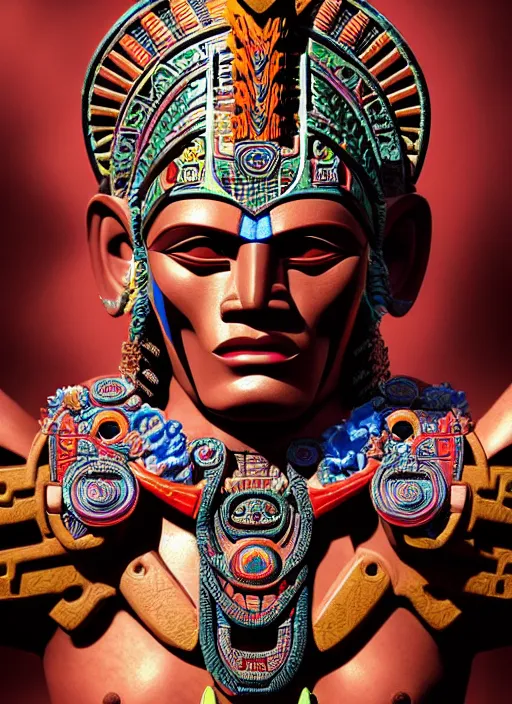 Image similar to photo of an aztec god in the style of stefan kostic, realistic, sharp focus, 8 k high definition, insanely detailed, intricate, elegant, art by stanley lau and artgerm