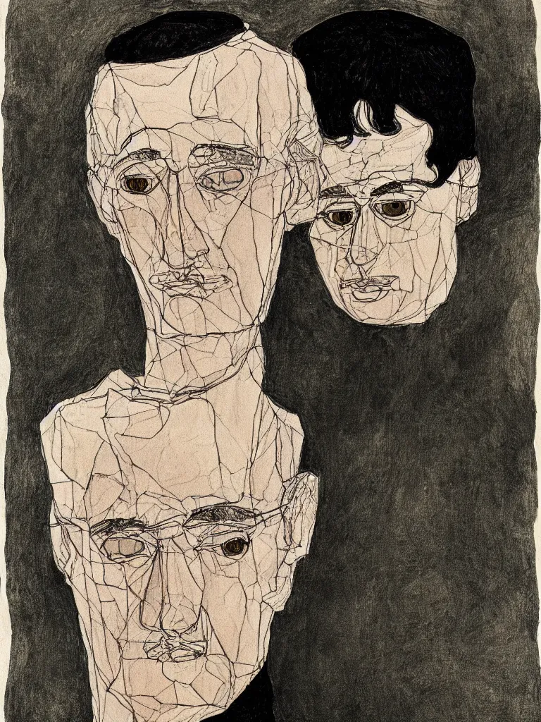 Image similar to a detailed single - line art portrait of hermann hesse, inspired by egon schiele.