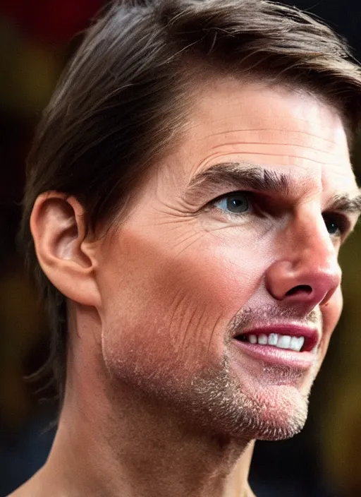 Image similar to close-up photography of someone wearing Tom Cruise's face