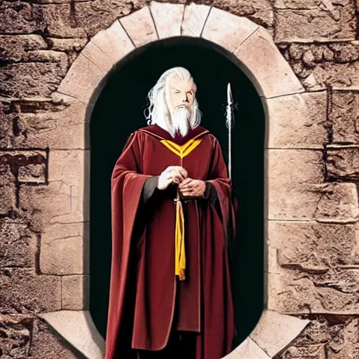 Prompt: still of gandalf as a gryffindor student in harry potter