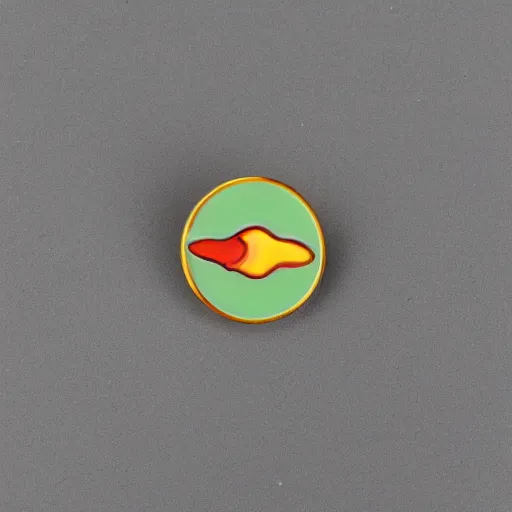 Prompt: a retro minimalistic circle enamel pin depicting an exploding jalapeno, use of negative space allowed, smooth curves