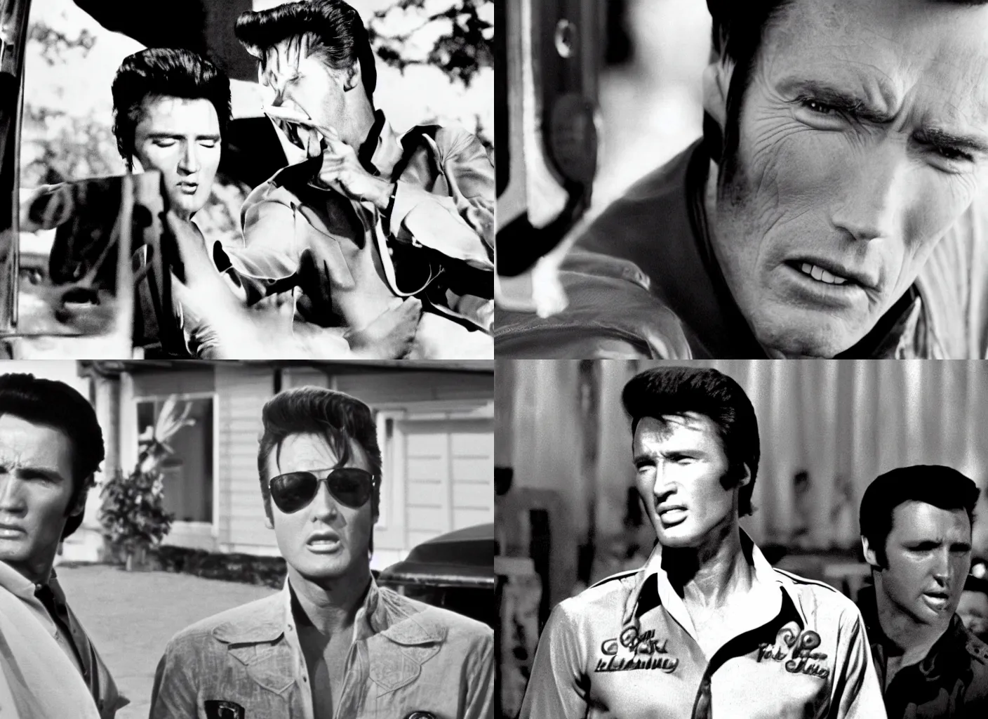 Prompt: cinematic still of Clint Eastwood playing Elvis Presley in the movie Loving You