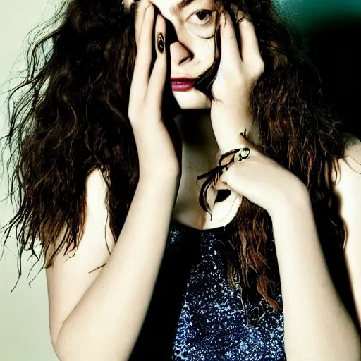 Image similar to lorde, extremely pretty and physically attractive, magazine photoshoot