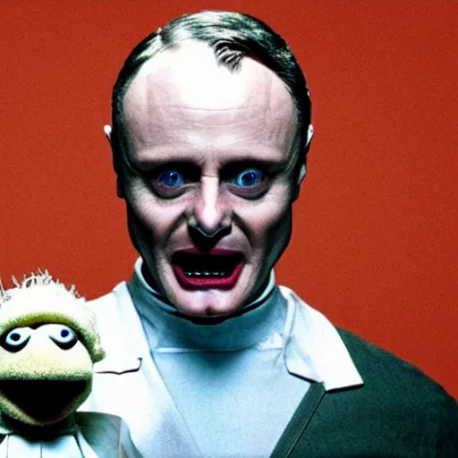 Image similar to hannibal lecter hosting the muppet show