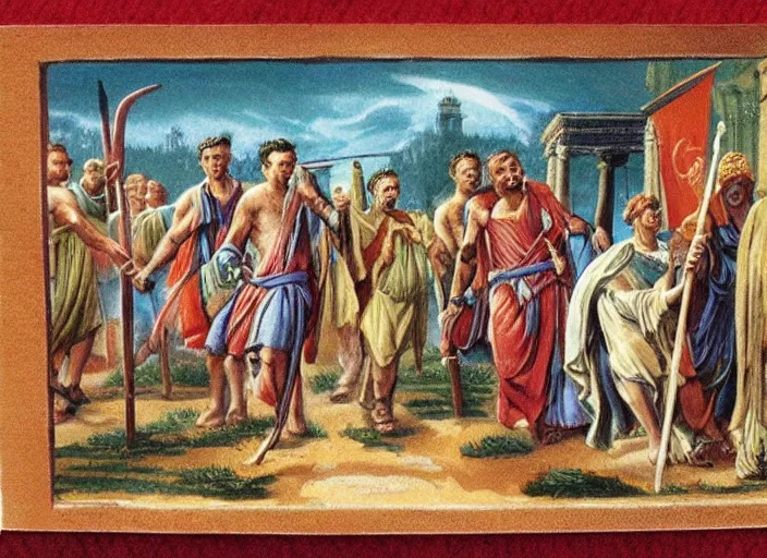 Prompt: Images on the store website, eBay, Color coated miniature of citizens of Ancient Rome