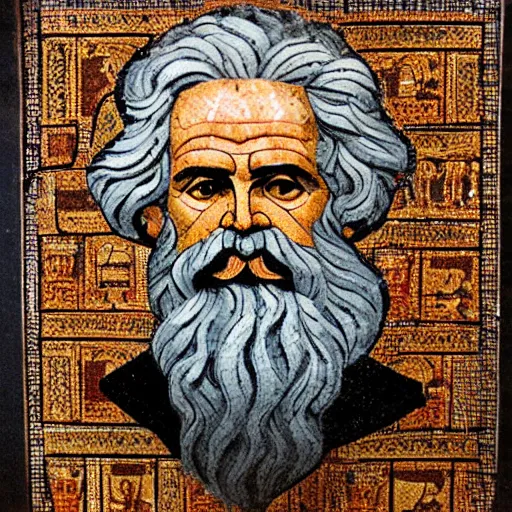 Image similar to an ancient greek mosaic of karl marx