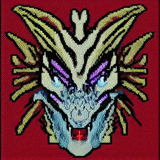 Prompt: full portrait painting of humanoid dragon, pixel art 8 x 8.
