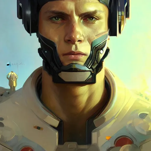 Image similar to male cyborg soldier, painted sci-fi character portrait, highly detailed, digital painting, artstation, concept art, sharp focus, illustration, art by artgerm and greg rutkowski and alphonse mucha