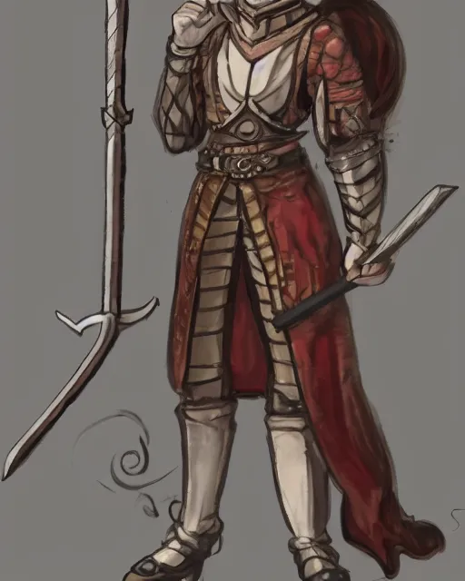 Image similar to a concept art of a D&D character, holding a sword made by Donutello