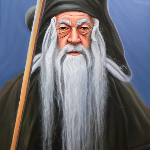 Image similar to cyber gandalf, oil painting