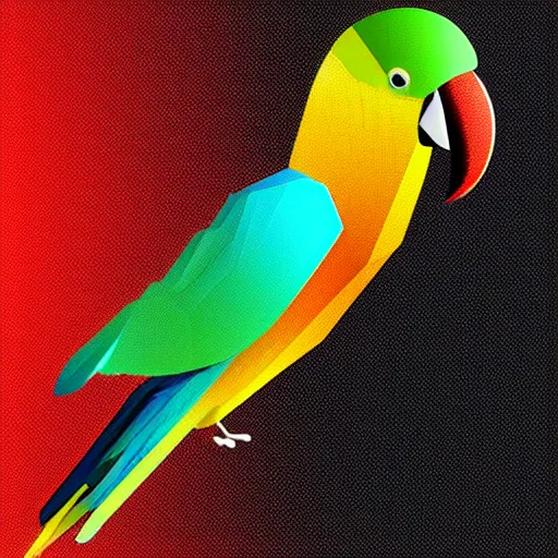 Image similar to 2 dimensional, vector, low poly, rainbow parrot icon, black background, cgsociety