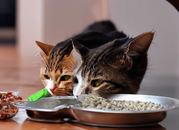 Image similar to cat eating wet cat food, sloppy