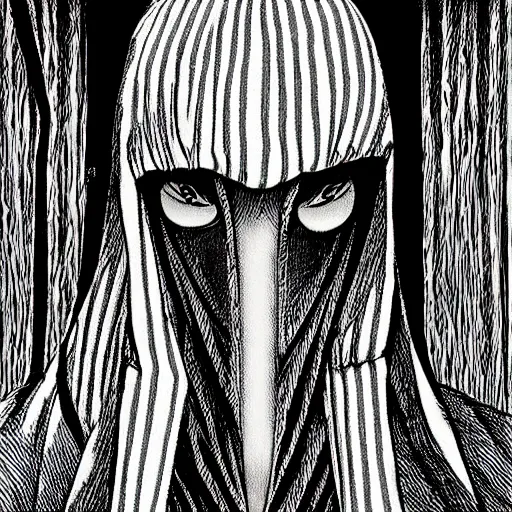 Image similar to hooded man, junji ito,