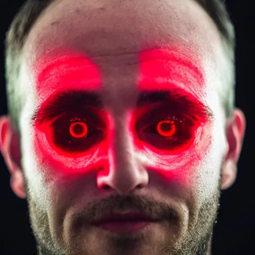 Image similar to a man with red glowing eyes