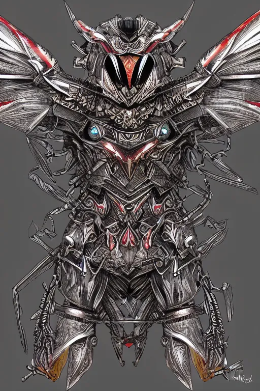 Image similar to armoured warrior hummingbird monster, symmetrical, highly detailed, digital art, hummingbird themed armour, sharp focus, trending on art station, kentaro miura manga art style